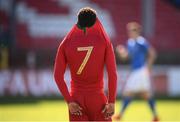 13 May 2019; Gerson Sousa of Portugal reacts after a missed opportunity during the 2019 UEFA European Under-17 Championships quarter-final match between Italy and Portugal at Tolka Park in Dublin. Photo by Stephen McCarthy/Sportsfile