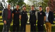 13 May 2019; Brendan Ogle, Unite Senior Officer - Republic of Ireland,  Cristian Magerusan of Bohemians, Barry Murphy of St. Patrick's Athletic, Ronan Finn of Shamrock Rovers, Jamie McGrath of Dundalk and Fran Gavin, FAI Director of Competitions, at the Unite the Union Champions Cup Launch in the Grand Hotel in Malahide, Dublin. Photo by Ray McManus/Sportsfile