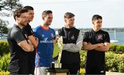 13 May 2019; Barry Murphy of St. Patrick's Athletic, Cristian Magerusan of Bohemians, Andy Waterworth of Linfield F.C., Ronan Finn of Shamrock Rovers, and Jamie McGrath of Dundalk at the Unite the Union Champions Cup Launch in the Grand Hotel in Malahide, Dublin. Photo by Ray McManus/Sportsfile