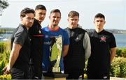 13 May 2019; Barry Murphy of St. Patrick's Athletic, Cristian Magerusan of Bohemians, Andy Waterworth of Linfield F.C., Ronan Finn of Shamrock Rovers, and Jamie McGrath of Dundalk at the Unite the Union Champions Cup Launch in the Grand Hotel in Malahide, Dublin. Photo by Ray McManus/Sportsfile