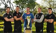 13 May 2019; Barry Murphy of St. Patrick's Athletic, Cristian Magerusan of Bohemians, Andy Waterworth of Linfield F.C., Ronan Finn of Shamrock Rovers, and Jamie McGrath of Dundalk at the Unite the Union Champions Cup Launch in the Grand Hotel in Malahide, Dublin. Photo by Ray McManus/Sportsfile