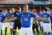 13 May 2019; Samuel Giovane of Italy celebrates following the 2019 UEFA European Under-17 Championships Quarter-Final match between Italy and Portugal at Tolka Park in Dublin. Photo by Stephen McCarthy/Sportsfile