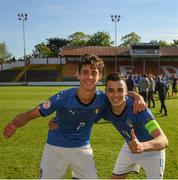 13 May 2019; Franco Tongya of Italy left, with Simone Panada of Italy celebrate following the 2019 UEFA European Under-17 Championships Quarter-Final match between Italy and Portugal at Tolka Park in Dublin. Photo by Stephen McCarthy/Sportsfile