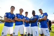 13 May 2019; Italy players, from left, Francesco Lamanna, Nikola Sekulov, Michael Brentan, Franco Tongya and Alessandro Pio Riccio of Italy following the 2019 UEFA European Under-17 Championships Quarter-Final match between Italy and Portugal at Tolka Park in Dublin. Photo by Stephen McCarthy/Sportsfile