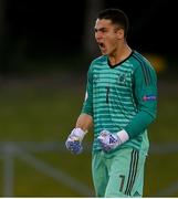 13 May 2019; Ivan Martínez Marques of Spain celebrates after saving a penalty during the penalty shootout of the 2019 UEFA European Under-17 Championships Quarter-Final match between Hungary and Spain at UCD Bowl in Dublin. Photo by Ben McShane/Sportsfile
