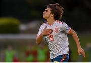 13 May 2019; Pablo Moreno Taboada of Spain celebrates after scoring the winning penalty during the penalty shootout of the 2019 UEFA European Under-17 Championships Quarter-Final match between Hungary and Spain at UCD Bowl in Dublin. Photo by Ben McShane/Sportsfile