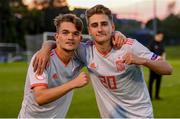 13 May 2019; Alex Rico Pico, left, and Robert Navarro Muñoz of Spain following the 2019 UEFA European Under-17 Championships Quarter-Final match between Hungary and Spain at UCD Bowl in Dublin. Photo by Ben McShane/Sportsfile