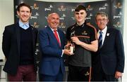 14 May 2018; Sean O'Shea of Kerry and Aaron Gillane of Limerick have been voted as the PwC GAA/GPA Players of the Month for April in football and hurling respectively. Pictured are, from left, Seamus Hickey, Chairman, GPA, Ger O'Mahoney, Senior Partner, PwC Cork, Sean O'Shea of Kerry, and Liam Lenihan, Chairman of the Munster Council, respresenting the GAA, at the PwC GAA/GPA Player of the Month Awards at a reception in the PwC Offices, Cork. Photo by Brendan Moran/Sportsfile