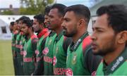 15 May 2019; Bangladesh players stand for the anthems before the One Day International match between Ireland and Bangladesh at Clontarf Cricket Club, Clontarf in Dublin. Photo by Piaras Ó Mídheach/Sportsfile