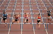 15 May 2019; Sophie Myers, second from left, of St Leo’s, Carlow, on the way to winning the Minor Girls 75m Hurdles during the Irish Life Health Leinster Schools Track and Field Championships Day 1 at Morton Stadium in Santry, Dublin. Photo by Eóin Noonan/Sportsfile