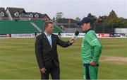 15 May 2019; Ireland captain William Porterfield is interviewed by commentator Niall O'Brien before the One Day International match between Ireland and Bangladesh at Clontarf Cricket Club, Clontarf in Dublin. Photo by Piaras Ó Mídheach/Sportsfile