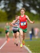 15 May 2019; Miles Hewlett, CBS Newross, Wexford, celebbrates winning the Junior Boys 1,500m during the Irish Life Health Leinster Schools Track and Field Championships Day 1 at Morton Stadium in Santry, Dublin. Photo by Eóin Noonan/Sportsfile