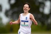 15 May 2019; Eddie Crosthwaite, Blackrock College, Dublin, celebrates after winning the Junior Boys 200m during the Irish Life Health Leinster Schools Track and Field Championships Day 1 at Morton Stadium in Santry, Dublin. Photo by Eóin Noonan/Sportsfile