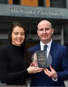 15 May 2019; Eimear Smyth of Fermanagh is presented with The Croke Park / LGFA Player of the Month for April by Alan Smullen, General Manager, The Croke Park Hotel, Dublin. Eimear scored a remarkable individual tally of 1-12 as Fermanagh came from 11 points down to defeat Limerick in the Lidl National League Division 4 semi-final on 20 April. Photo by Brendan Moran/Sportsfile