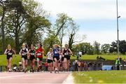 15 May 2019; Athletes competing in the Junior Girls 1,500m during the Irish Life Health Leinster Schools Track and Field Championships Day 1 at Morton Stadium in Santry, Dublin. Photo by Eóin Noonan/Sportsfile