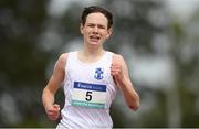 15 May 2019; Eddie Crosthwaite, Blackrock College, Dublin, celebrates after winning the Junior Boys 200m during the Irish Life Health Leinster Schools Track and Field Championships Day 1 at Morton Stadium in Santry, Dublin. Photo by Eóin Noonan/Sportsfile