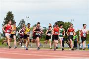 15 May 2019; Athletes competing in the U16 Boys Mile during the Irish Life Health Leinster Schools Track and Field Championships Day 1 at Morton Stadium in Santry, Dublin. Photo by Eóin Noonan/Sportsfile