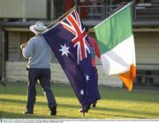 21 October 2003; An Irish and an Australian supporter make their way home after the game. Foster's International Rules, Preparation match, Western Australia v Ireland, Swan Districts Football Club, Bassendean Oval, Bassendean, Perth, Western Australia. Picture credit; Ray McManus / SPORTSFILE *EDI*
