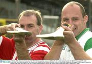 23 October 2003; Pictured at the launch of the AIB Club Championships season are KilkennyÕs All-Ireland winning Captains for 2003, DJ Carey and 2002, Andy Comerford.  They will be putting their All-Ireland success behind them on Sunday when their respective clubs Young Ireland and OÕLoughlin Gaels go head to head in the Kilkenny SHC final,  with a place in the AIB Provincial Championships at stake for the winner. Picture credit; David Maher / SPORTSFILE *EDI*