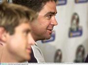 23 October 2003; The Australian manager Gary Lyon and captain Shane Crawford, left, during the press conference, in advance of the Foster's International Rules game between Australia and Ireland, at the Sheraton-Perth Hotel, Perth, Western Australia. Picture credit; Ray McManus / SPORTSFILE *EDI*