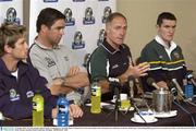 23 October 2003; The Irish manager John O'Keeffe accompanied by , from left, Shane Crawford, Gary Lyon and Graham Canty during the press conference, in advance of the Foster's International Rules game between Australia and Ireland, at the Sheraton-Perth Hotel, Perth, Western Australia. Picture credit; Ray McManus / SPORTSFILE *EDI*