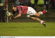 24 October 2003; Mike Mullins, Munster, goes over for a try against Glasgow. Celtic League Tournament, Munster v Glasgow, Musgrave Park, Cork. Picture credit; Matt Browne / SPORTSFILE *EDI*