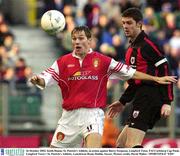 26 October 2003; Keith Dunne, St. Patrick's Athletic, in action against Barry Ferguson, Longford Town. FAI Carlsberg Cup Final, Longford Town v St. Patrick's Athletic, Lansdowne Road, Dublin. Soccer. Picture credit; David Maher / SPORTSFILE *EDI*