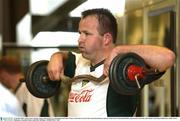 27 October 2003; Colin Corkery during a team session in the City Club Health and Fitness Centre, on the their arrival at the Grand Hyatt Hotel, in advance of the Fosters International Rules game between Australia and Ireland. Grand Hyatt Melbourne, Collins Street, Melbourne, Australia. Picture credit; Ray McManus / SPORTSFILE *EDI*