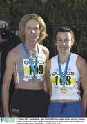 27 October 2003; Annette Kealy, right, first Irish Women's athlete to finish and Lucy Brennan, Ireland, second Irish Women's athlete to finish during the adidas Dublin City Marathon 2003. Athletics. Picture credit; David Maher / SPORTSFILE *EDI*