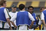 28 October 2003; Australian lock Nathan Sharpe, 2nd from left, and wing Lote Tuqiri, 4th from left, pictured during squad training. 2003 Rugby World Cup, Australian squad training, Richmond Oval, Melbourne, Victoria, Australia. Picture credit; Brendan Moran / SPORTSFILE *EDI*