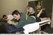 29 October 2003; Irish captain Graham Canty and Paddy Christie get a rub down from body work therapists Ray Morley and Ger Power, right, after a training session in prepatation for the Fosters International Rules game between Australia and Ireland. Melbourne Cricket Grounds, Melbourne, Australia. Picture credit; Ray McManus / SPORTSFILE *EDI*