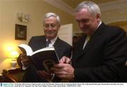 29 October 2003; Former Chief Executive of the FAI Brendan Menton with An Taoiseach Bertie Ahern T.D. at the launch of his book 'Beyond the Green Door Six Years Inside the FAI'. Staunton's On The Green, Dublin. Picture credit; David Maher / SPORTSFILE *EDI*