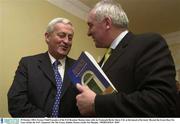 29 October 2003; Former Chief Executive of the FAI Brendan Menton chats with An Taoiseach Bertie Ahern T.D. at the launch of his book 'Beyond the Green Door Six Years Inside the FAI'. Staunton's On The Green, Dublin. Picture credit; Pat Murphy / SPORTSFILE *EDI*
