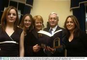29 October 2003; Former Chief Executive of the FAI Brendan Menton with his daughtrers, from left, Niamh, Ailbhe and Aisling, his wife Linda at the launch of his book 'Beyond the Green Door Six Years Inside the FAI'. Staunton's On The Green, Dublin. Picture credit; David Maher / SPORTSFILE *EDI*
