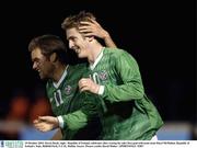 29 October 2003; Kevin Doyle, right , Republic of Ireland, celebrates after scoring his sides first goal with team-mate Daryl McMahon. Republic of Ireland v Italy, Belfield Park, U.C.D., Dublin. Soccer. Picture credit; David Maher / SPORTSFILE *EDI*