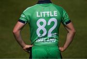 15 May 2019; A general view of the jersey of Josh Little of Ireland during the One Day International match between Ireland and Bangladesh at Clontarf Cricket Club, Clontarf in Dublin. Photo by Piaras Ó Mídheach/Sportsfile