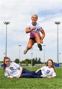 16 May 2019; In attendance during the Aldi Community Games Festival Launch is hurdler Sarah Lavin, with Shannon Sweeney, aged 12, left, and Olivia Flannery, aged 10, bothfrom Limerick, at Maguires Field, University of Limerick in Limerick. Photo by Sam Barnes/Sportsfile