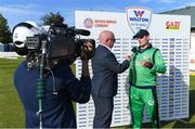 15 May 2019; Ireland captain William Porterfield is interviewed by John Kenny after the One Day International match between Ireland and Bangladesh at Clontarf Cricket Club, Clontarf in Dublin. Photo by Piaras Ó Mídheach/Sportsfile