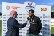 15 May 2019; Bangladesh captain Mashrafee bin murtoza is interviewed by John Kenny after the One Day International match between Ireland and Bangladesh at Clontarf Cricket Club, Clontarf in Dublin. Photo by Piaras Ó Mídheach/Sportsfile