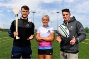 16 May 2019; In attendance during the Aldi Community Games Festival Launch are from left, Tom Morrissey of Limerick, hurdler Sarah Lavin, and former Munster rugby player Ronan O'Mahony at Maguires Field, University of Limerick in Limerick. Photo by Sam Barnes/Sportsfile