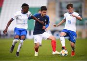 16 May 2019; Melih Altikulac of France in action against Franco Tongya, left, and Michael Brentan of Italy during the 2019 UEFA European Under-17 Championships semi-final match between France and Italy at Tallaght Stadium in Dublin. Photo by Stephen McCarthy/Sportsfile