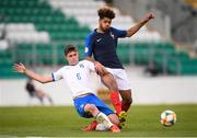 16 May 2019; Lorenzo Pirola of Italy in action against Georginio Rutter of France during the 2019 UEFA European Under-17 Championships semi-final match between France and Italy at Tallaght Stadium in Dublin. Photo by Stephen McCarthy/Sportsfile