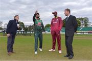 15 May 2019; At the toss are, from left, former Ireland international and commentator Niall O'Brien, Mashrafee bin murtoza of Bangladesh, Jason Holder of West Indies, and Match referee Chris Broad, ahead the One-Day International Tri-Series Final match between West Indies and Bangladesh at Malahide Cricket Ground, Malahide, Dublin. Photo by Sam Barnes/Sportsfile