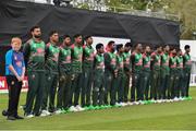 15 May 2019; The Bangladesh team and mascot Seán Binions, aged 11, during the national anthems ahead of the One-Day International Tri-Series Final match between West Indies and Bangladesh at Malahide Cricket Ground, Malahide, Dublin. Photo by Sam Barnes/Sportsfile