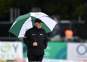 15 May 2019; Reserve Umpire Mark Hawthorne inspects the pitch after rain suspsends play during the One-Day International Tri-Series Final match between West Indies and Bangladesh at Malahide Cricket Ground, Malahide, Dublin. Photo by Sam Barnes/Sportsfile