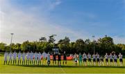 13 May 2019; Both teams and officials prior to the 2019 UEFA European Under-17 Championships Quarter-Final match between Hungary and Spain at UCD Bowl in Dublin. Photo by Ben McShane/Sportsfile