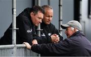 15 May 2019; Umpires Richard Kettleborough, left, and Paul Reynolds, centre, in conversation with Groundsman Philip Frost  after rain stopped play during the One-Day International Tri-Series Final match between West Indies and Bangladesh at Malahide Cricket Ground, Malahide, Dublin. Photo by Sam Barnes/Sportsfile