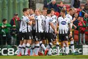 17 May 2019; Dean Jarvis of Dundalk celebrates with team-mates after scoring his side's first goal of the game  during the SSE Airtricity League Premier Division match between Cork City and Dundalk at Turners Cross in Cork. Photo by Eóin Noonan/Sportsfile