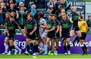 17 May 2019; Stuart Hogg (R) of Glasgow celebrates during the Guinness PRO14 Semi-Final match between Glasgow Warriors and Ulster at Scotstoun Stadium in Glasgow, Scotland. Photo by Ross Parker/Sportsfile