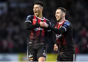 17 May 2019; Daniel Mandroiu of Bohemians, left, celebrates after scoring his side's first goal with team-mate Robbie McCourt during the SSE Airtricity League Premier Division match between St Patrick's Athletic and Bohemians  at Richmond Park in Dublin. Photo by Ben McShane/Sportsfile